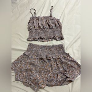purple with flower details two piece